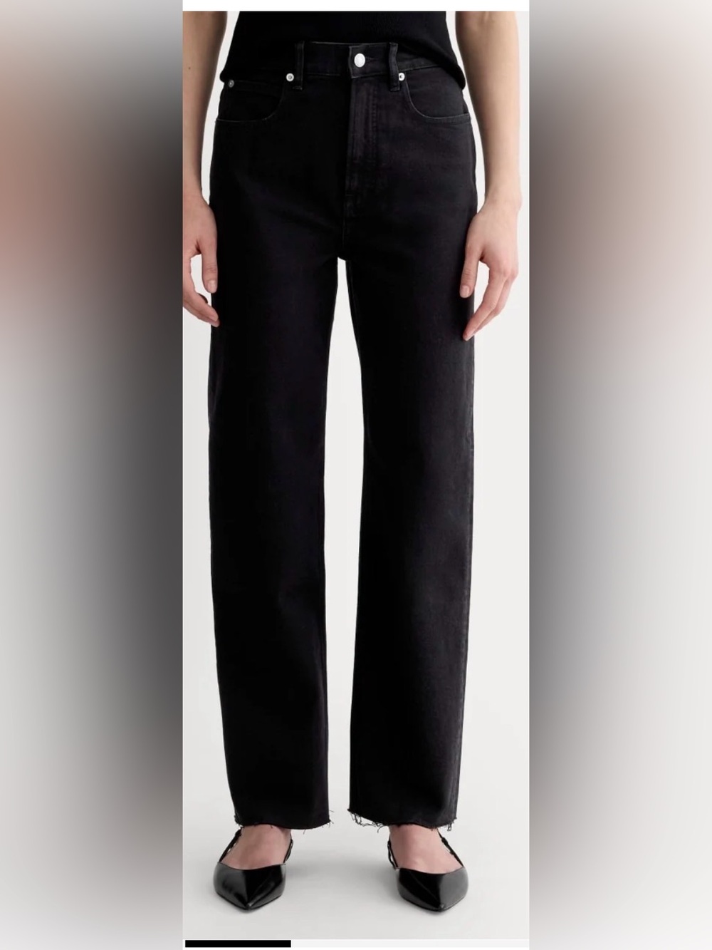 Everlane The Way-High Jean Black High Rise Straight Leg Raw Hem 25R